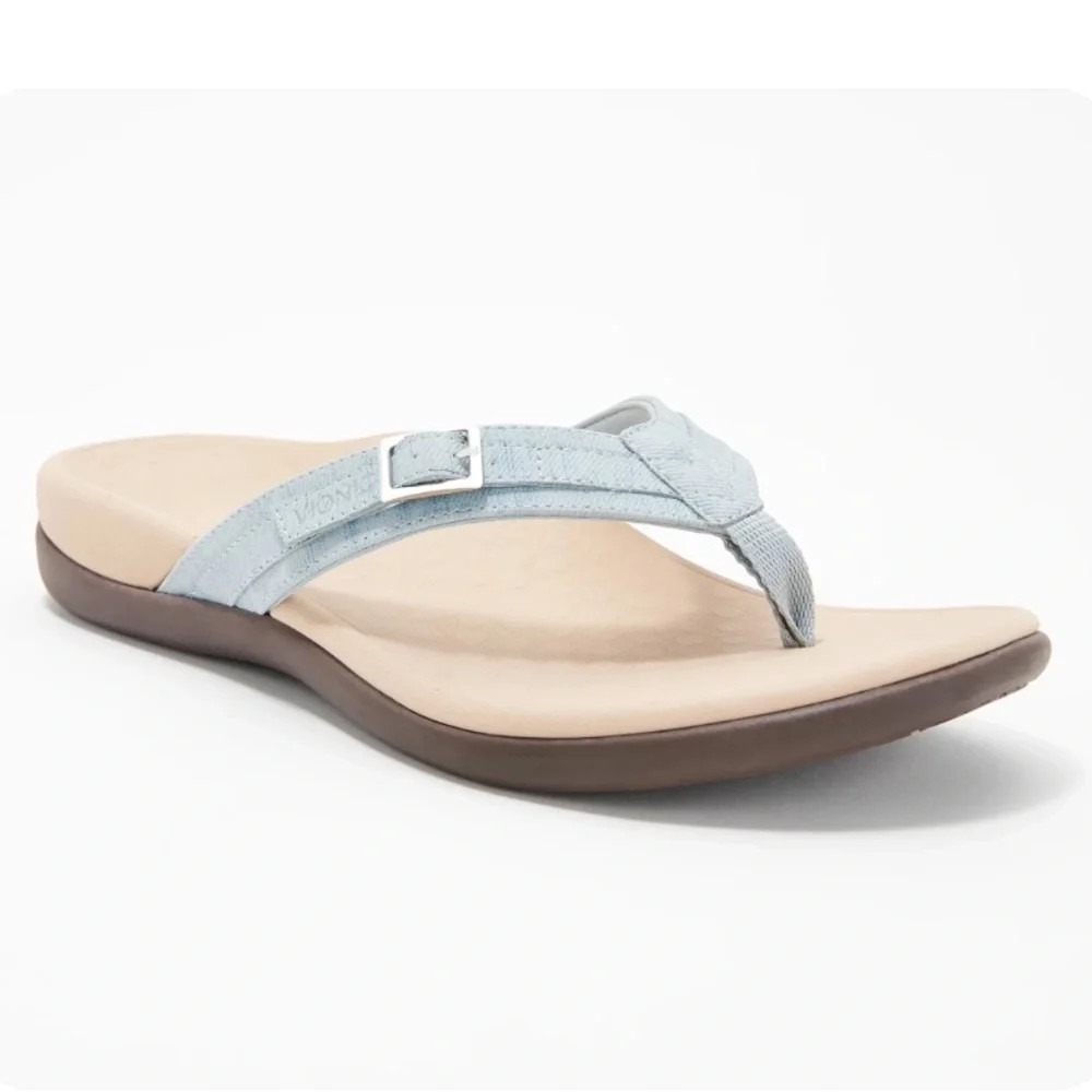 Vionic Tide Patty Flip Flops Sandal Size 9 Light Denim & Tan Summer Vacation